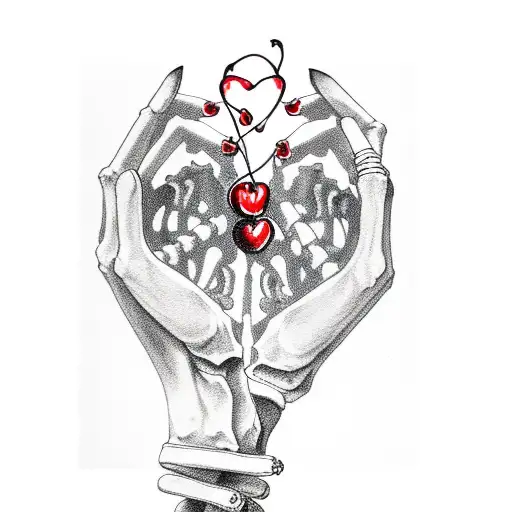 Skeleton Hand Holding Two Red Cherries