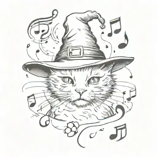 A Cat Wearing A Witch Hat Surrounded By Floating Musical Notes