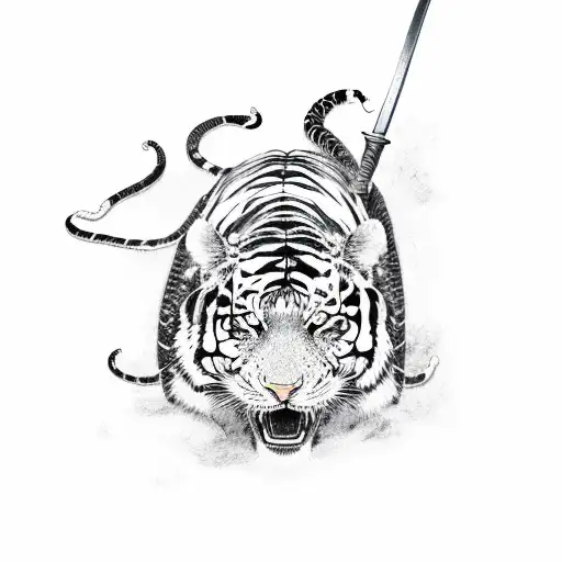 Samurai Sword With Snake And Tiger Wrapped Around