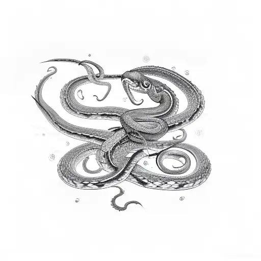 A Sketch-style Design Showcasing A Snake Wrapping Around A Delicate Floral Vine