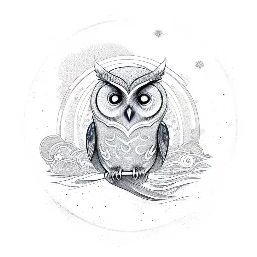 Mystical Owl Surrounded By Swirling Beach Waves