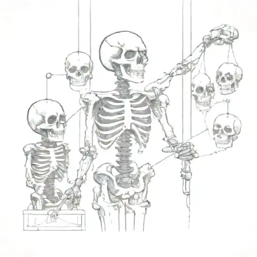 A Marionette Puppeteer Controlling A Line Of Skulls Like A Puppet Show