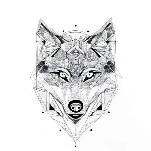 Abstract Geometric Wolf Face With A Crescent Moon