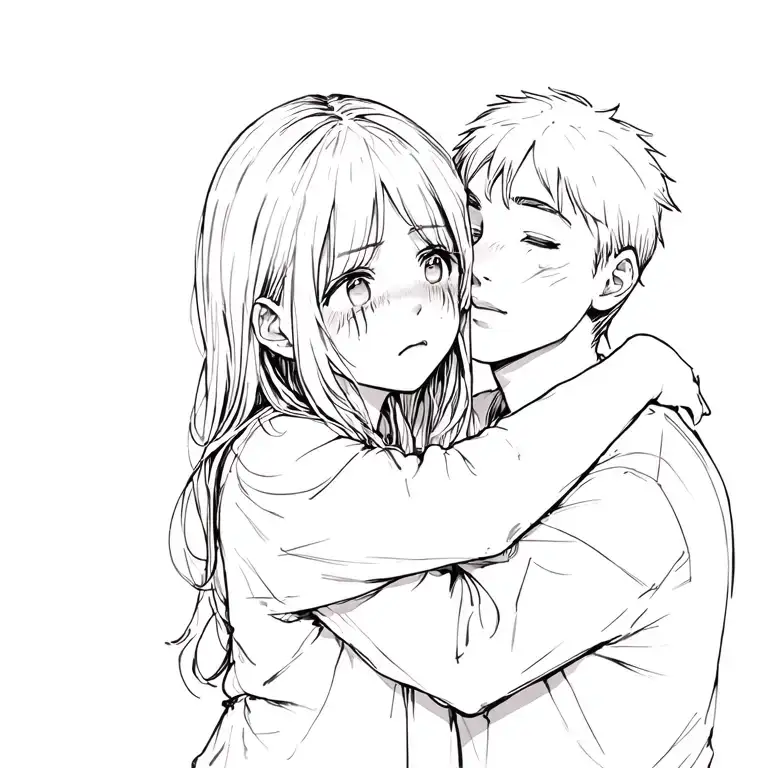 Young Girl Crying Hugging Man