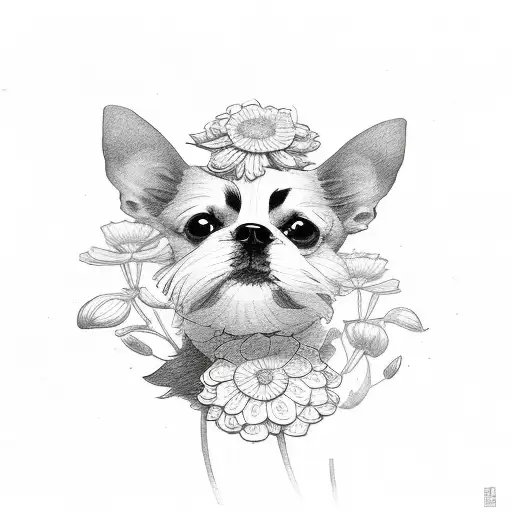 A Dog In Flowers