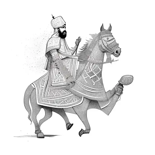 A Warrior Walking Out Of The Hole Kabaa Riding A Horse And Holding A Quran