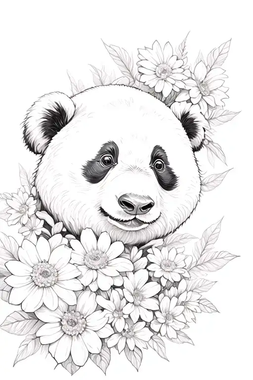 Panda Whos Face Is Morphed Into Flowers Growing