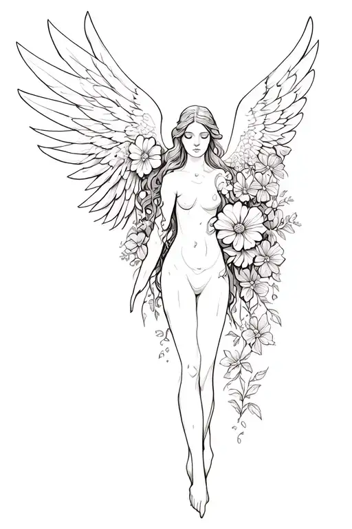 Angel Wings With Flowers Growing