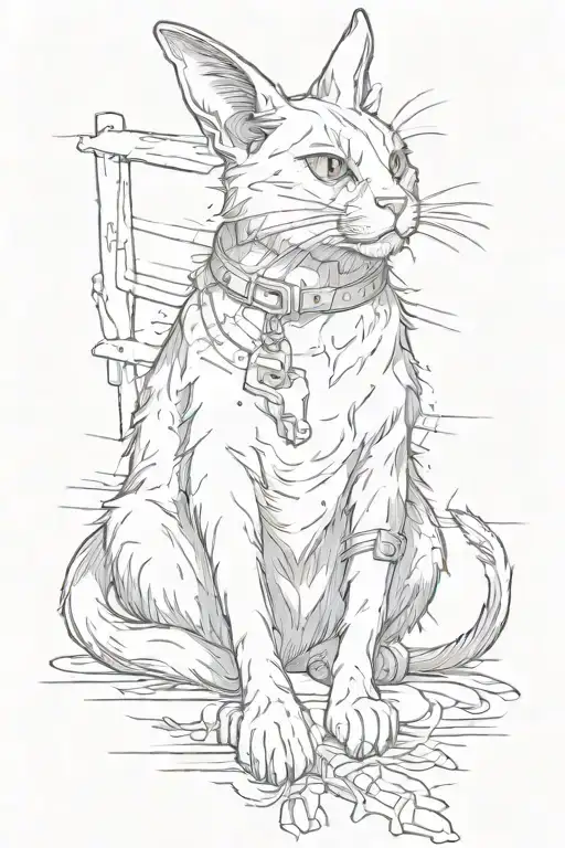 Black Bloody Horrible Fluffy Cat Sitting On A Steelyard Kills A White Rabbit With Red Eyes