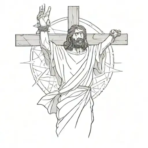 A Sketch Style Tattoo Of Jesus Carrying The Cross