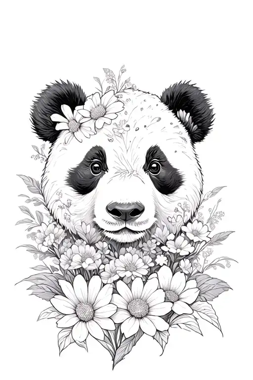 Panda Whos Face Is Morphed Into Flowers Growing