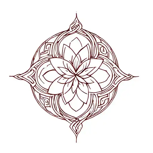 Tibetan Knot And Lotus Flower And Enso Circle
