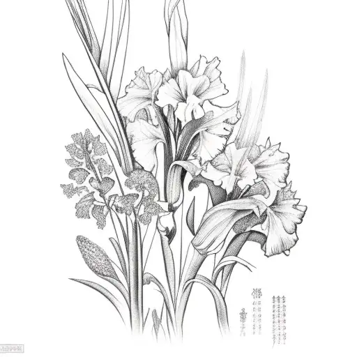 Gladiolus And Chrysanthumun With Bird