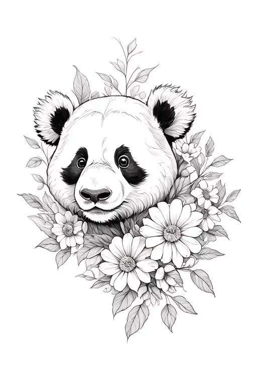 Panda Whos Face Is Morphed Into Flowers Growing