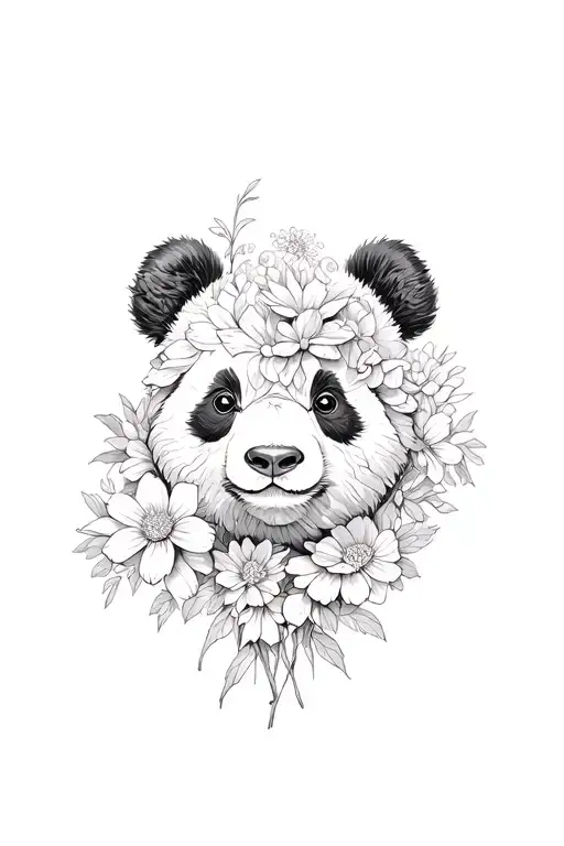 Panda Whos Face Is Morphed Into Flowers Growing