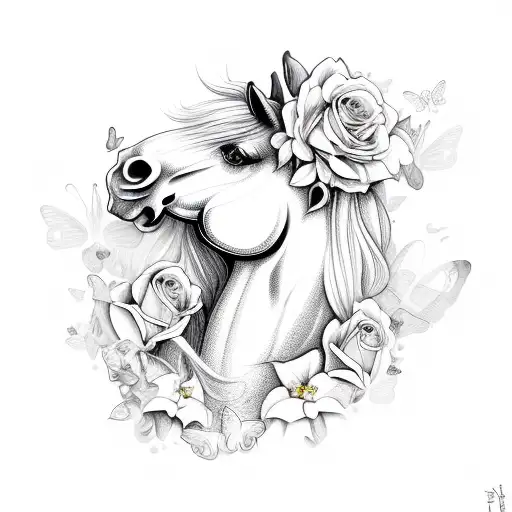 Horse With Butterflies And Roses