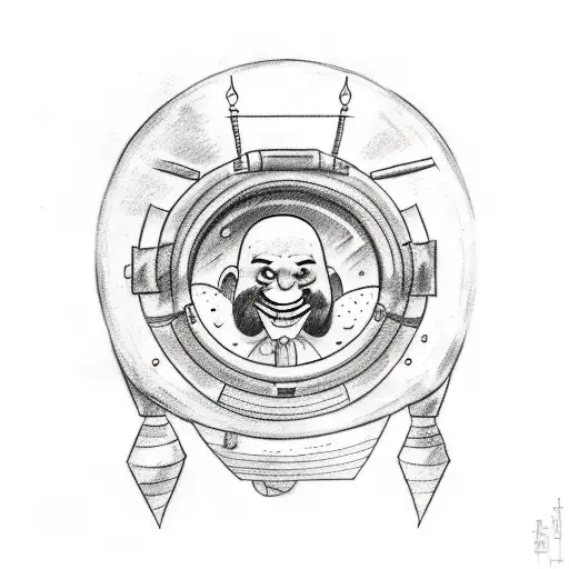 A Sketch-style Tattoo Of A Happy Dad Fishing In A Spaceship