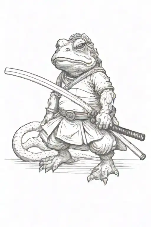 Samurai Toad Alone With His Katana In His Hand And A Pipe In His Mouth Where Smoke Comes Out