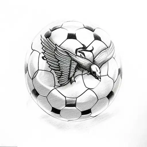 A Sketch-style Tattoo Of A Soccer Ball With Wings Flying Towards A Goal