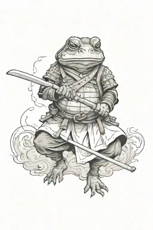 Samurai Toad Alone With His Katana In His Hand And A Pipe In His Mouth Where Smoke Comes Out