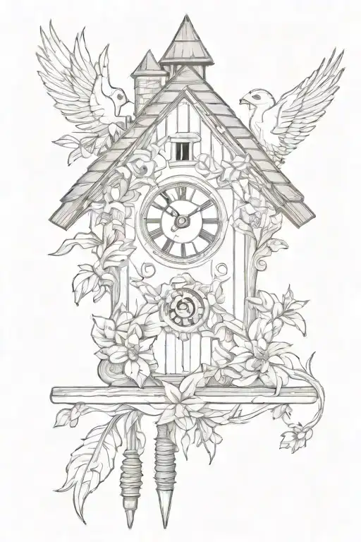 German Cuckoo Clock With Edelweiss Surrounding And A Chimney Roof