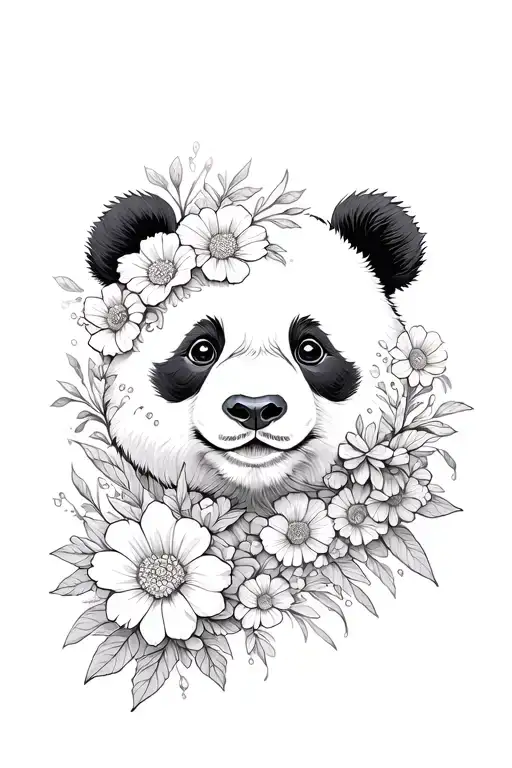 Panda Whos Face Is Morphed Into Flowers Growing