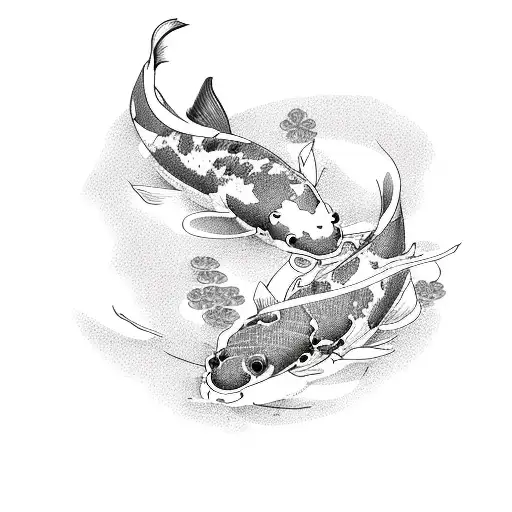 Koi Fish With Japanese Cherry Blossoms