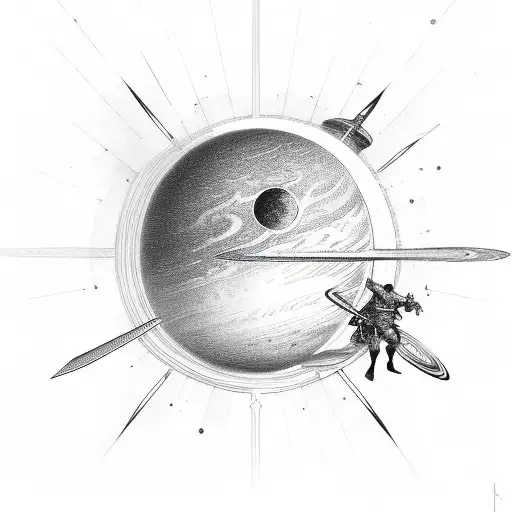 Saturn In Fine Line With A Sword