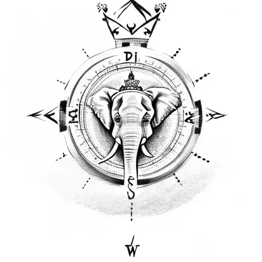 An Elephant With A Crown On Its Head And A Compass Image Above It In The Form Of A Symbol