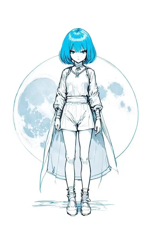 Rei Ayanami Standing In Front Of A Full Moon