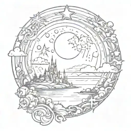 Moon Wearing A Crown Over An Island At Night