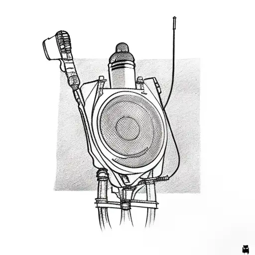 A Sketch-style Tattoo Showcasing A Chicano Rap Microphone Surrounded By Guns And New Mexico Elements