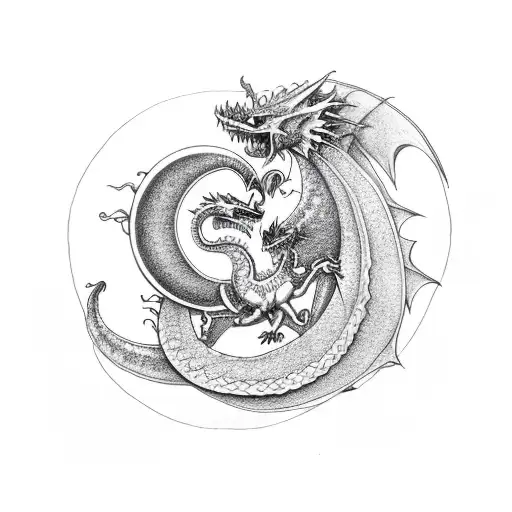 A Crescent Moon With A Dragon Protecting It