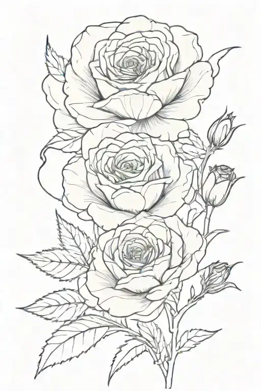 Single Line Drawing In Black An White Of A Rose And A Poppy