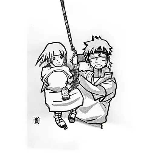Naruto On A Swing With His Mother Standing Next To Him Holding His Shoulder
