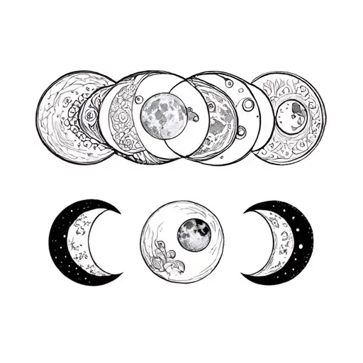 Moon Phases Bohemian Chest Tattoo Feminine