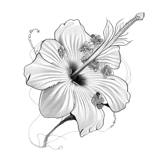 Acoustic Guitar With Hibiscus Flowers And Hawaii Tribals