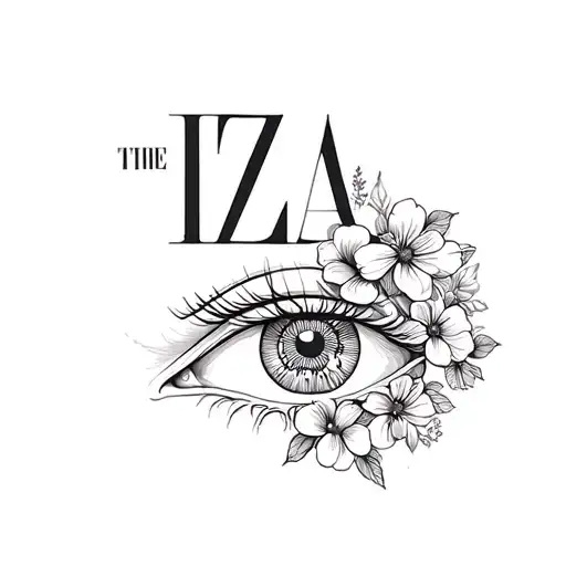 The Word Iza With An Eye And Flowers