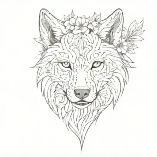 Flowers Blooming Wolf Head