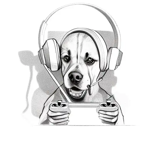 A Realistic Sketch Of A Dog Wearing A Headset And Playing A Video Game