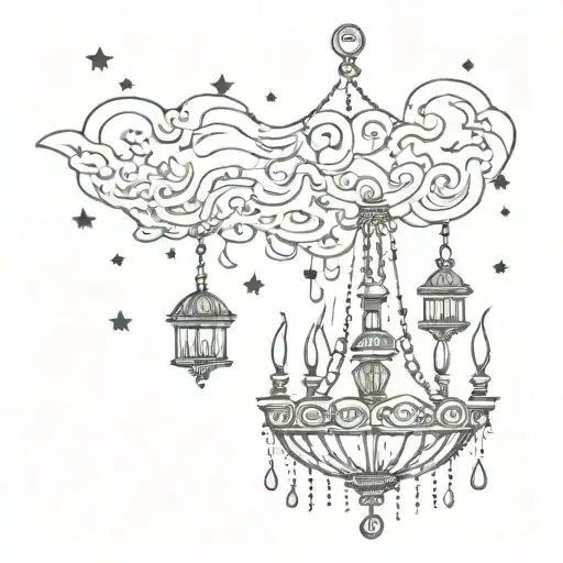 Ornamental Cloud In A Chandelier-style Design With Hanging Stars And Raindrops