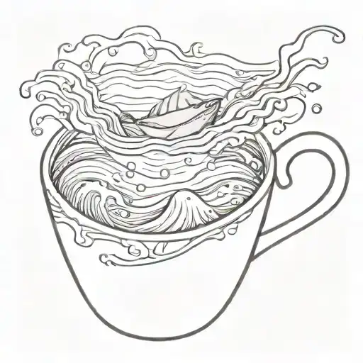 A Surreal Scene Of A Ray Swimming Through A Coffee Cup Filled With Waves