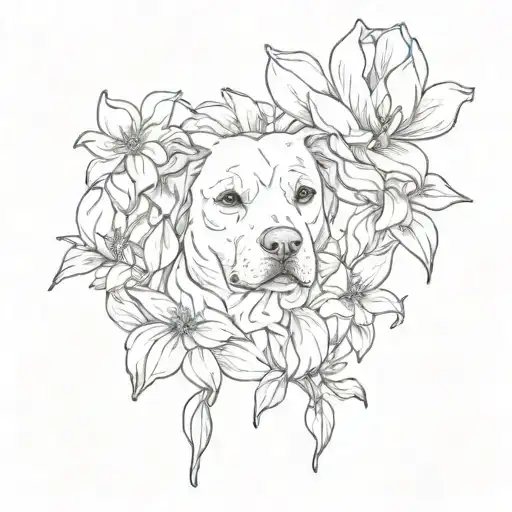 Dog Portrait Magnolia Flowers