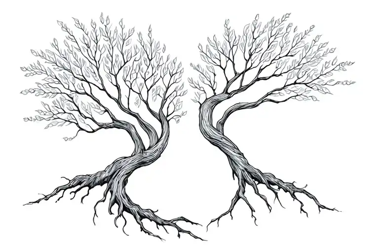 Two Willow Tree Intertwining