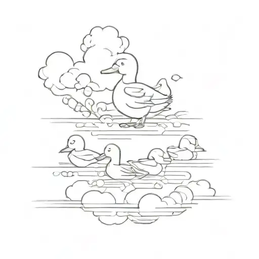 Solid Black Minimalist Small Ducks With Clouds Floating