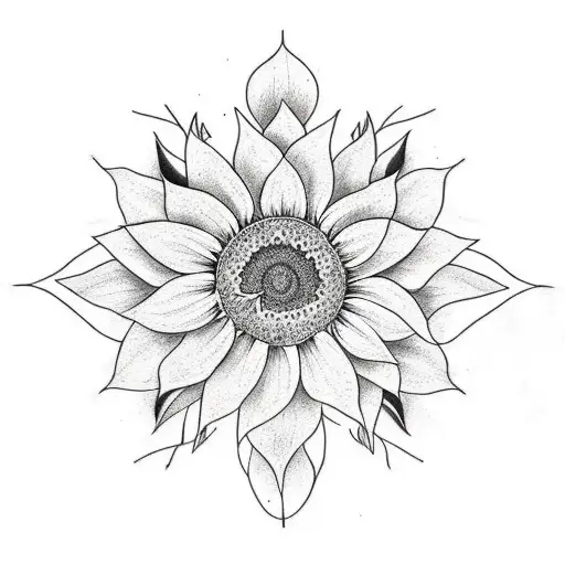 A Minimalist Home Silhouette Tattoo With A Sunflower Garden Blooming In Front