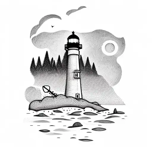 Forest With A Beach And Lighthouse On It With An Anchor
