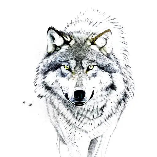 Grey Wolf Walng In Front Of A Wolf Paw