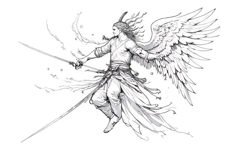 Samurai Warring Slashing And Angel Falling Angel