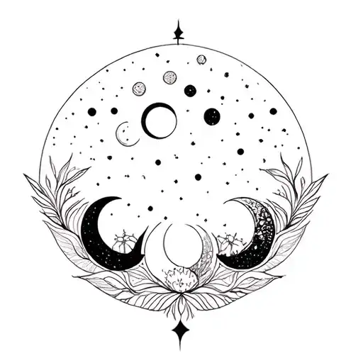 Moon Phases Bohemian Chest Tattoo Feminine